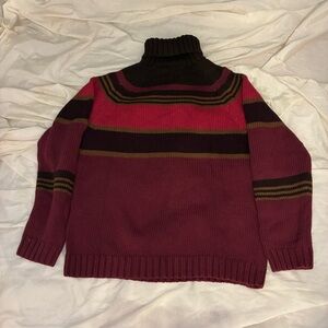 M 80s 90s Vintage Lands End turtleneck cotton chunky knit sweater maroon brown